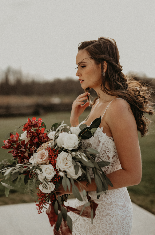 Wedding dress best sale with red flowers